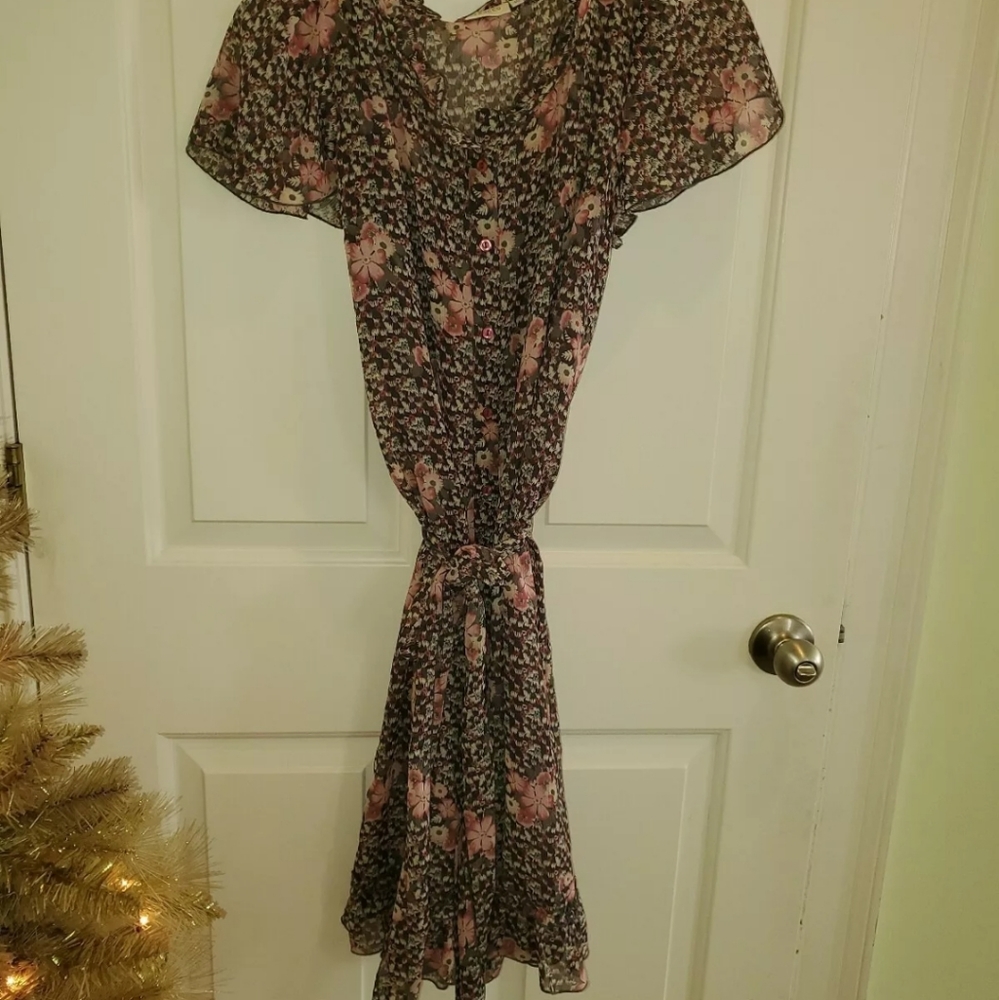 Trucco EUC sheer lined button short sleeve dress s